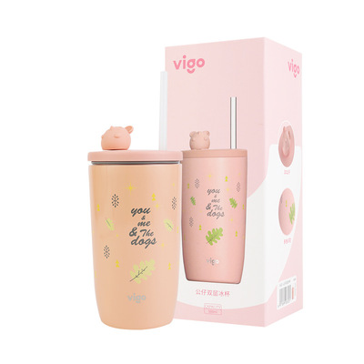 vigo保溫杯可愛少女心冰杯吸管杯子小清新公仔304材質簡約大容量