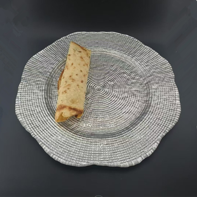 Japanese-Style Large Glass Plate Household Tableware High-End Western-Style Lace Plate Steak Flat Plate Dish Plate Bowl Wholesale