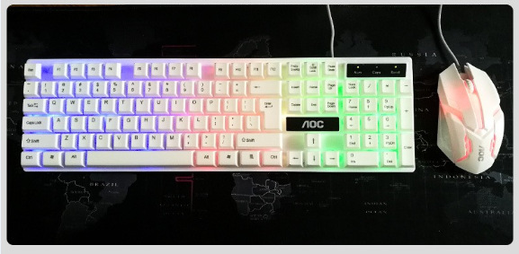 AOC KM100 有线USB发光键鼠力美GTX300背光机械手感游戏键盘鼠标|undefined