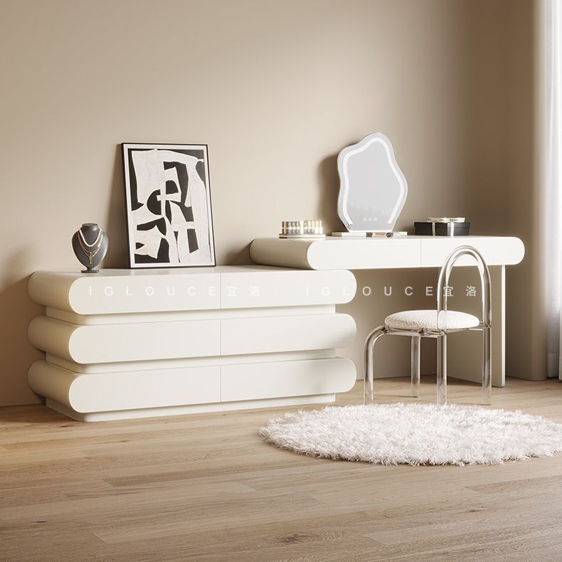 Cream Wind Vanity Dresser Set-in-One Bedroom Light Luxury Minimalist Makeup Desk Solid Wood Expandable Bed End Cabinet Vanity