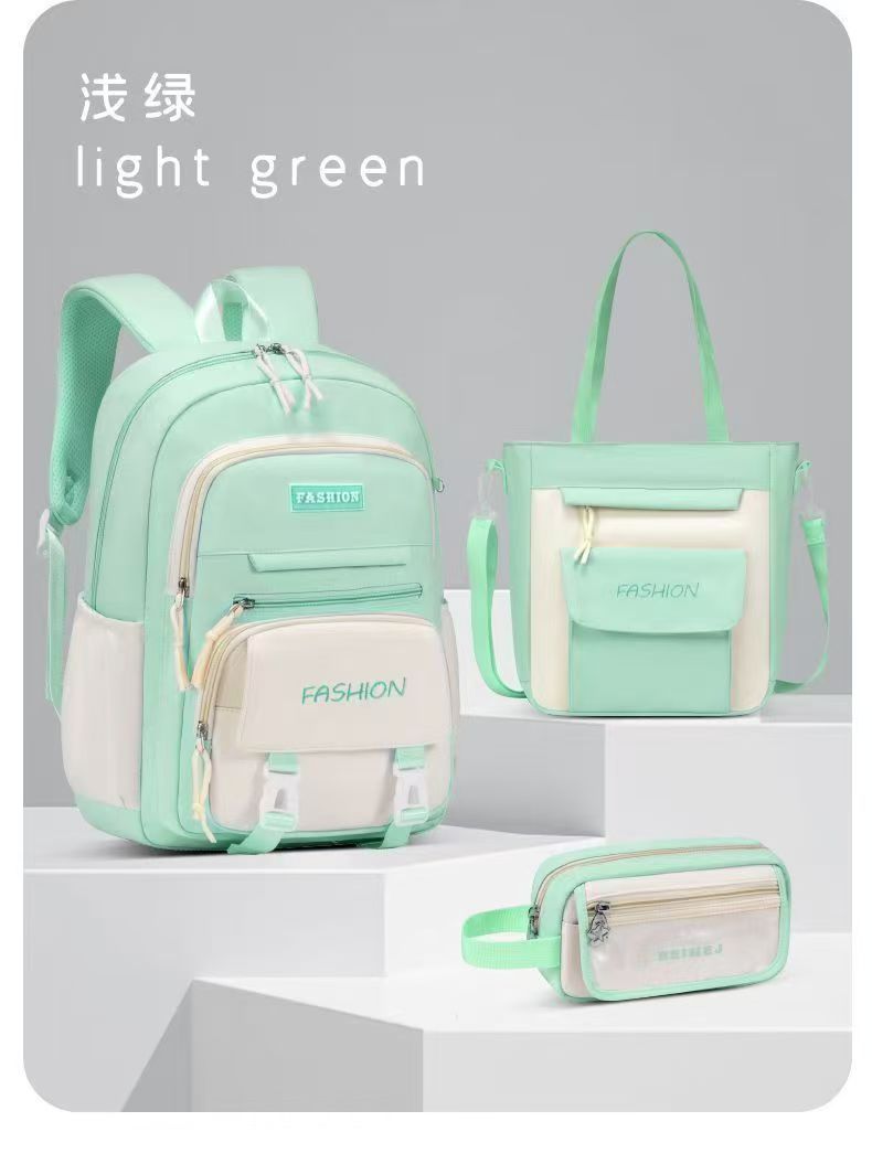 Escuela primaria, niña, mochila simple, mochila, juego de tres piezas, escuela primaria, escuela secundaria, mochila escolar, libro infantil ligero y de gran capacidad