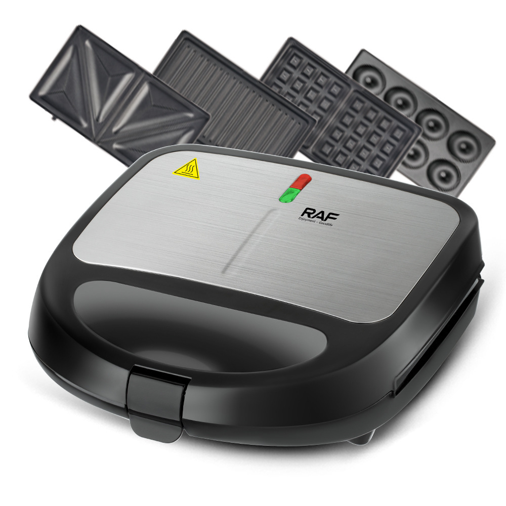 RAF Europe transfronterizo cuatro en uno máquina de donas para el desayuno doméstico máquina de alimentación ligera de bandeja para hornear eléctrica de doble cara con calefacción automática