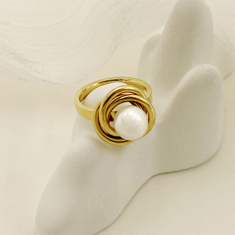 Fashion Geometric Stainless Steel Plating Artificial Pearls Rings
