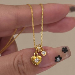 中古金色拉丝锆石爱心锁项链小众设计轻奢高级吊坠气质精致锁骨链