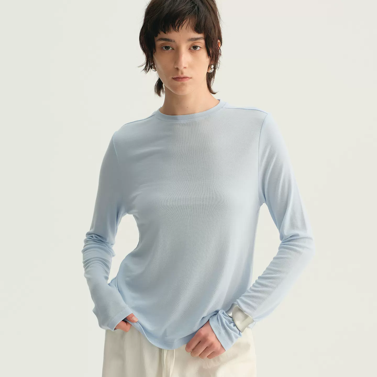 [本初]高弹多色长袖T恤女春夏薄款内搭打底衫蚕丝莱赛尔针织上衣