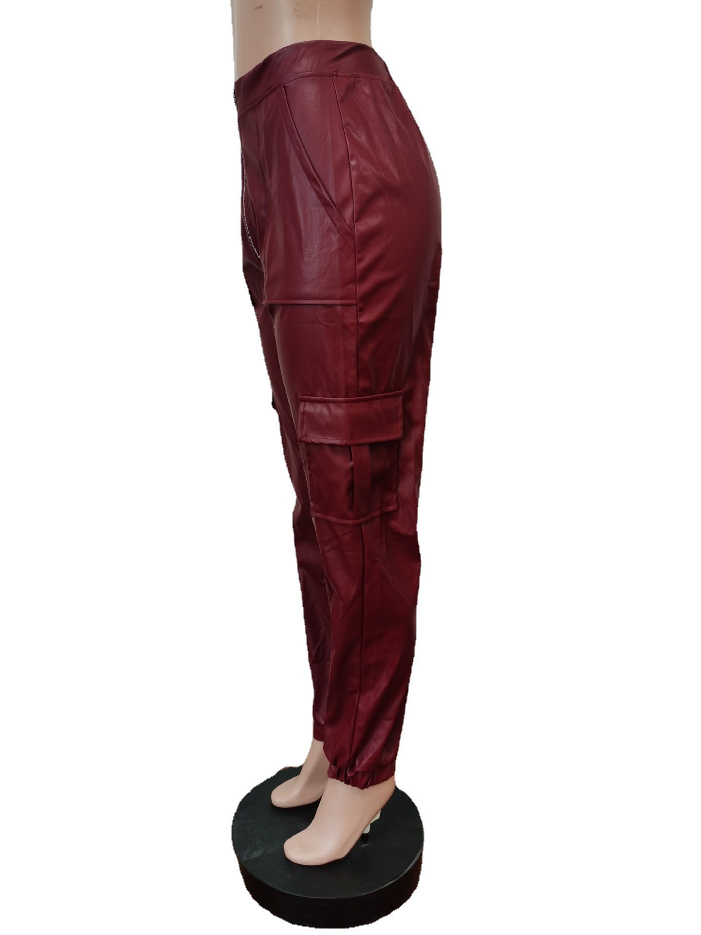 455g Weight Full Length Pants Length Pu Fabric Type Mid Waist Waist Line Jogger Pants Pants Type Micro-Elastic Elasticity Casual Occasion Regular Fit Fit Type Solid Color Pattern Spring, Autumn Season Women's Gender Zipper Design Streetwear Style Women's Casual Streetwear Solid Color Full Length Zipper Jogger Pants 39