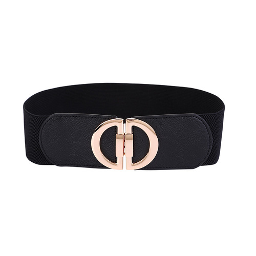 Manufacturer wholesale women's decorative buckle black waist sash for all seasons casual elastic waistband matches various clothing and accessories.
