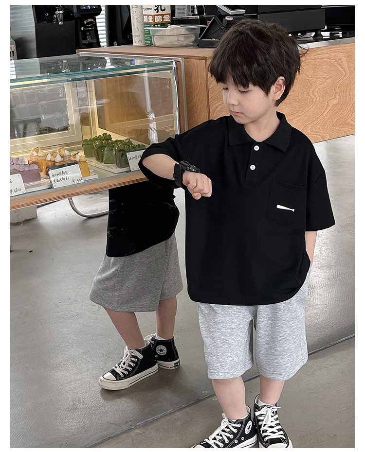 New 2024 Summer boys' polo shirt embroidered fish waistcoat short sleeve casual style summer refreshing handsome top