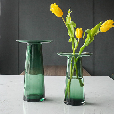 北欧平口玻璃花瓶小皱菊洋牡丹鲜花插花瓶批发样板房客厅装饰摆件|ru