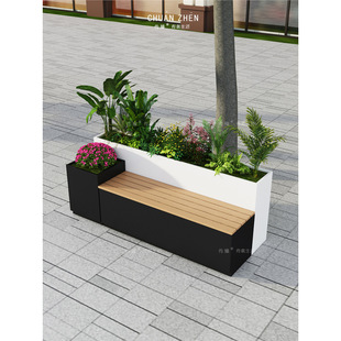 Outdoor Flower Box and Stool Combination Balcony Terrace Seat Courtyard Planting Box Rectangular Stainless Steel Flower Trough