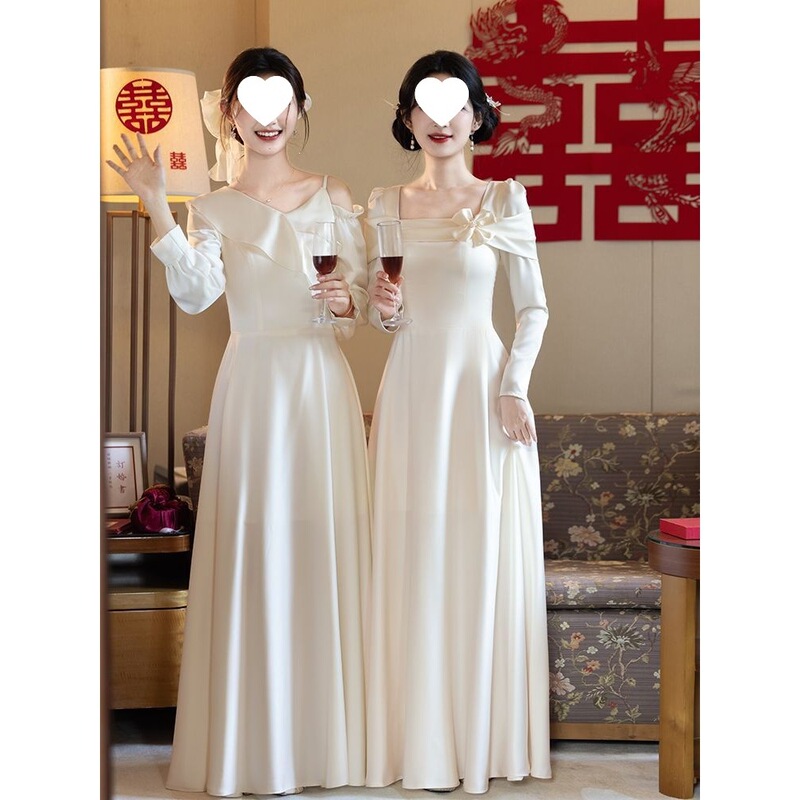 Champagne-Colored Satin Bridesmaid Dress 2026 New Style High-End Wedding Sister Group Slim-Fit Dress That Can Be Worn Casually Champagne-Colored Satin Bridesmaid Dress 2026 New Style High-End Wedding Sister Group Slim-Fit Dress That Can Be Worn Casually