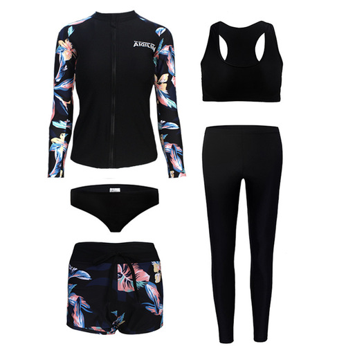 Korean new long-sleeved swimsuit, women's split trousers, sun protection diving suit, slimming belly cover suit, jellyfish suit, surfing suit