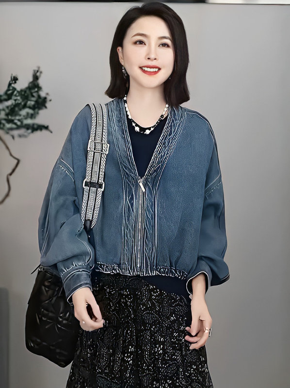 年齢を軽減する女性用デニムジャケット 2025 春と秋の新韓国スタイルルーズ大きいサイズカジュアルショートカジュアルマントスタイルトップ|undefined