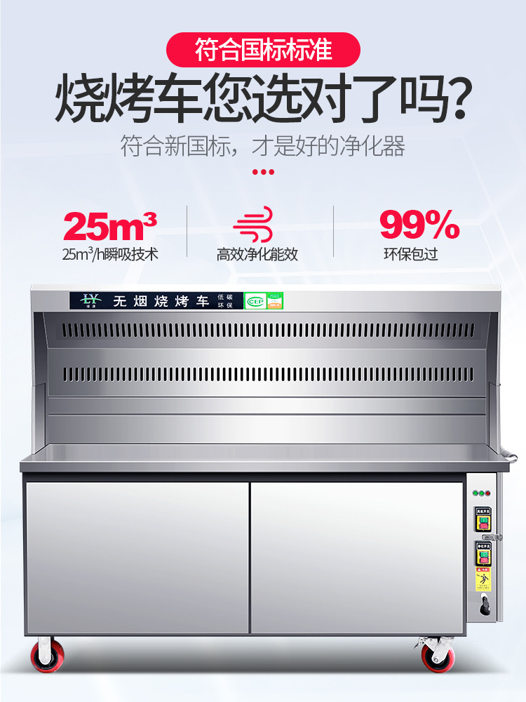 Meiya libre de humo de purificación barbacoa coche comercial protección del medio ambiente mercado nocturno puesto máquina móvil horno de barbacoa de carbón al aire libre