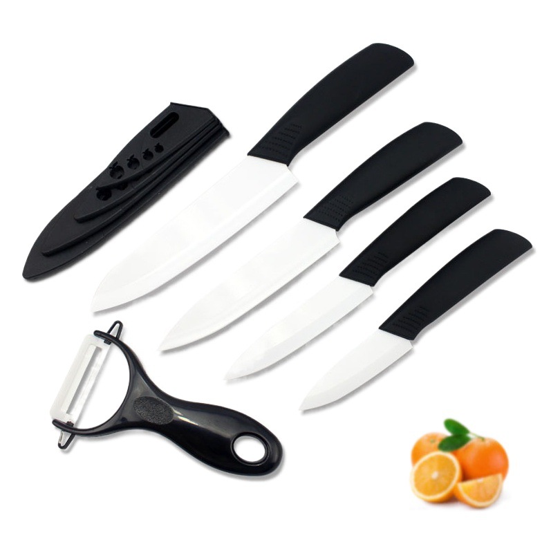 Suministro transfronterizo mango negro hoja blanca 3456 pulgadas práctico conjunto de cuchillos de cerámica cuchillo de cocina conjunto Mango antideslizante cuchillo de cerámica