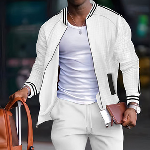2025 Cross-Border European and American Men's Jacket Baseball Jacket Stand Collar Solid Color Zipper Top Men's Fashion Trendy Men
