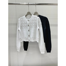 深圳南油高端精品女装春季镂空圆领菱格针织开衫外套轻奢时尚百搭