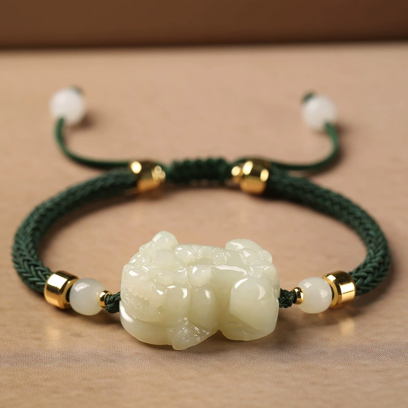 Красная верёвочная bracelet для любимого нефрита, сплетённое браслет из одного бусины