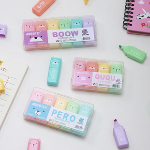 Cross-Border Best-Selling Bear Highlighter Pen for Note-Taking Fluorescent Color Gel Pen Handbook