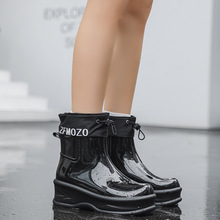 跨境时尚韩版雨鞋女外穿增高舒适水鞋子户外防水束口防滑工作鞋女