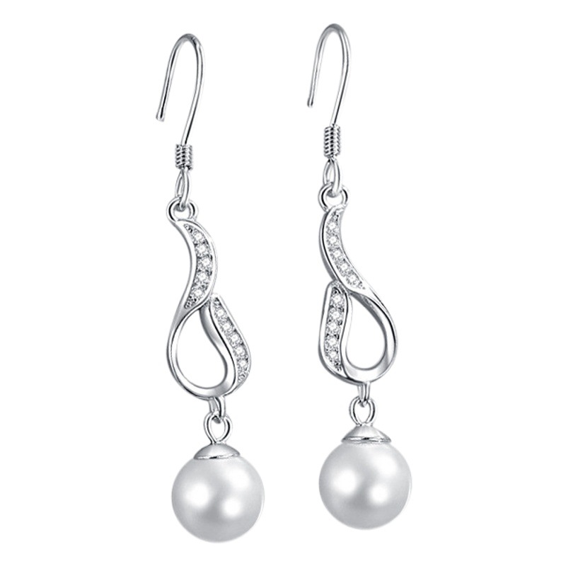 Estilo coreano S925 plata esterlina zorro cola gotas para los oídos diamante-incrustado lindo estilo ins drapeado pequeños pendientes largos de perlas mismo estilo