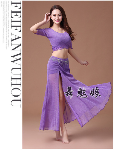 New summer belly dance practice suit, large size oriental dance performance costume, mesh flowing skirt