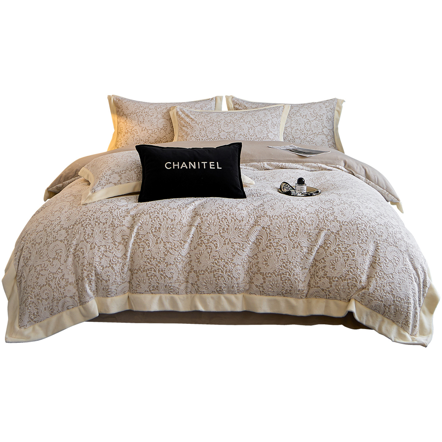 Invierno tallado de leche de lana de cuatro piezas con sábanas de lana de coral caliente engrosadas cubierta de cama antiestática