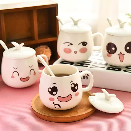 卡通表情牛奶马克杯 可爱咖啡杯创意情侣杯陶瓷杯子可定LOGO制作