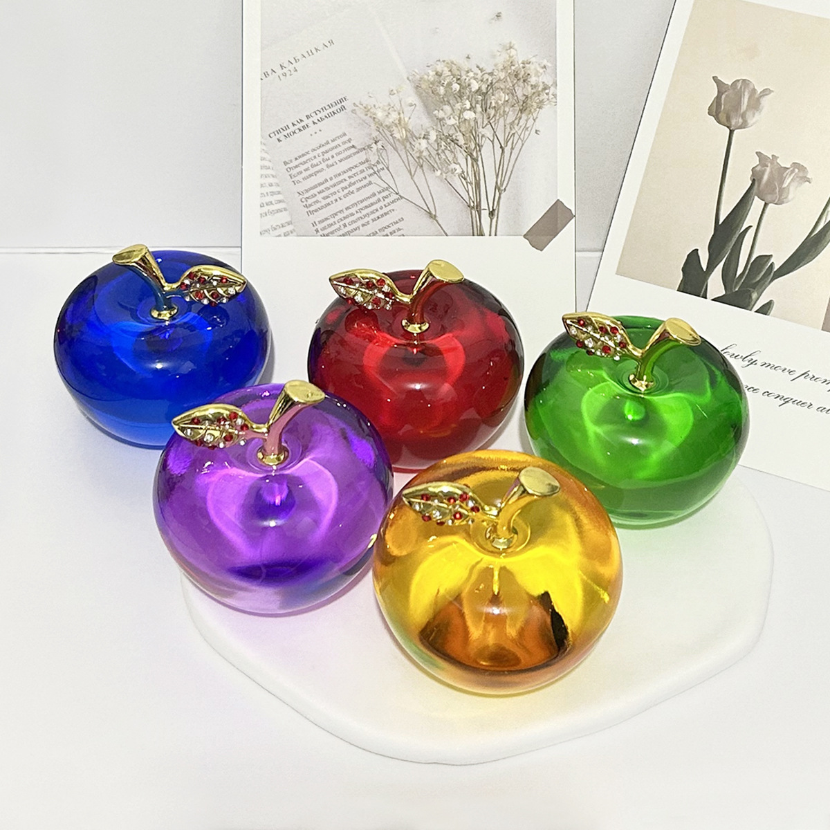水晶苹果摆件平安夜圣诞节彩色水晶工艺纪念品礼品手机柜台装饰摆