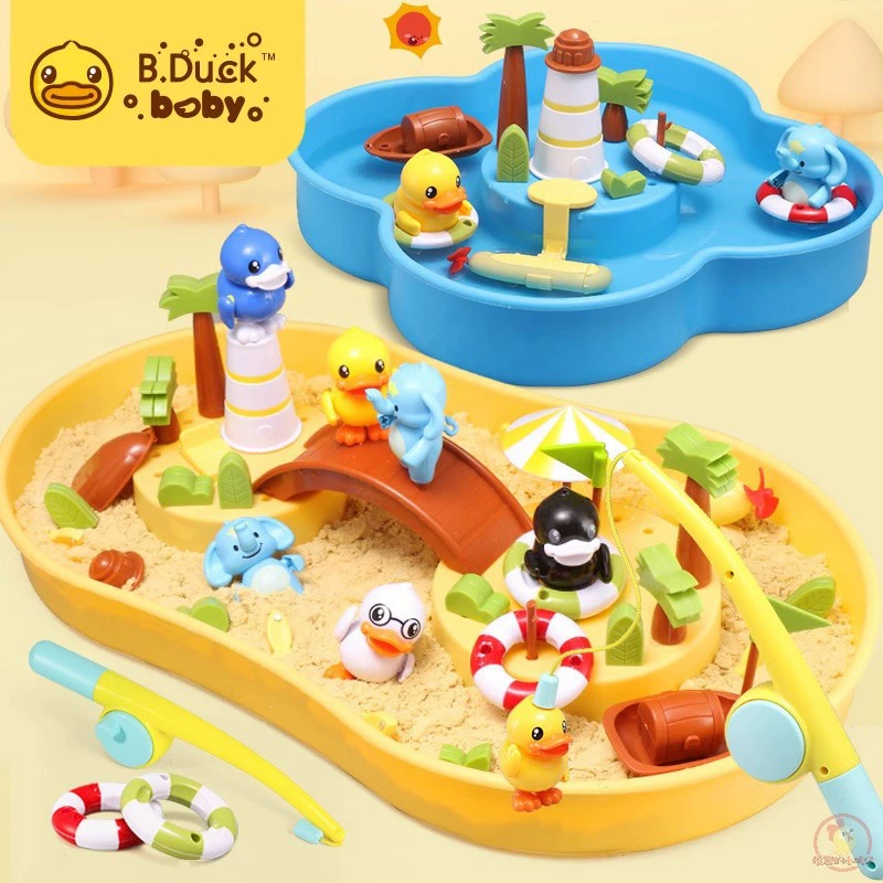 B.duck маленькая желтая утка пляжная тарелка с водой 2 в 1 Рыбалка игрушка набор для детей раннего обучения интерактивный мультфильм игрушка подарок