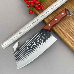 Cross-border Chopping Knife Big Wood Knife Forged Hammer Pattern Household Chopping Multi-purpose Knife Thickened Handmade Sharp Wood Cutting Bamboo Cutting Knife