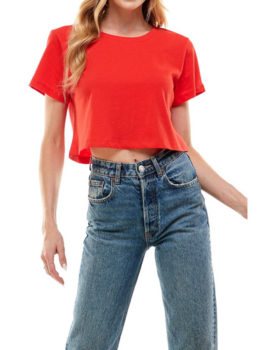 Women's Crop Top Loose Fit Round Neck Short Sleeve