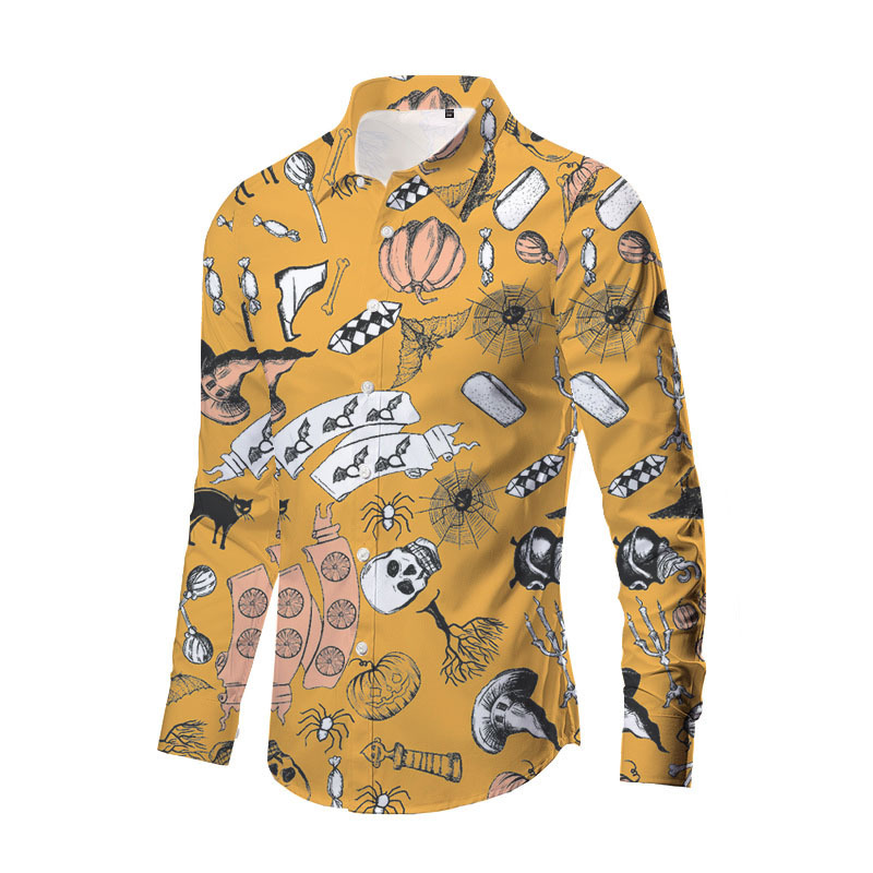 Europa y América nueva transfronteriza más TAMAÑO DE Halloween impreso de horror de los hombres delgados de moda impreso camisa de manga larga top