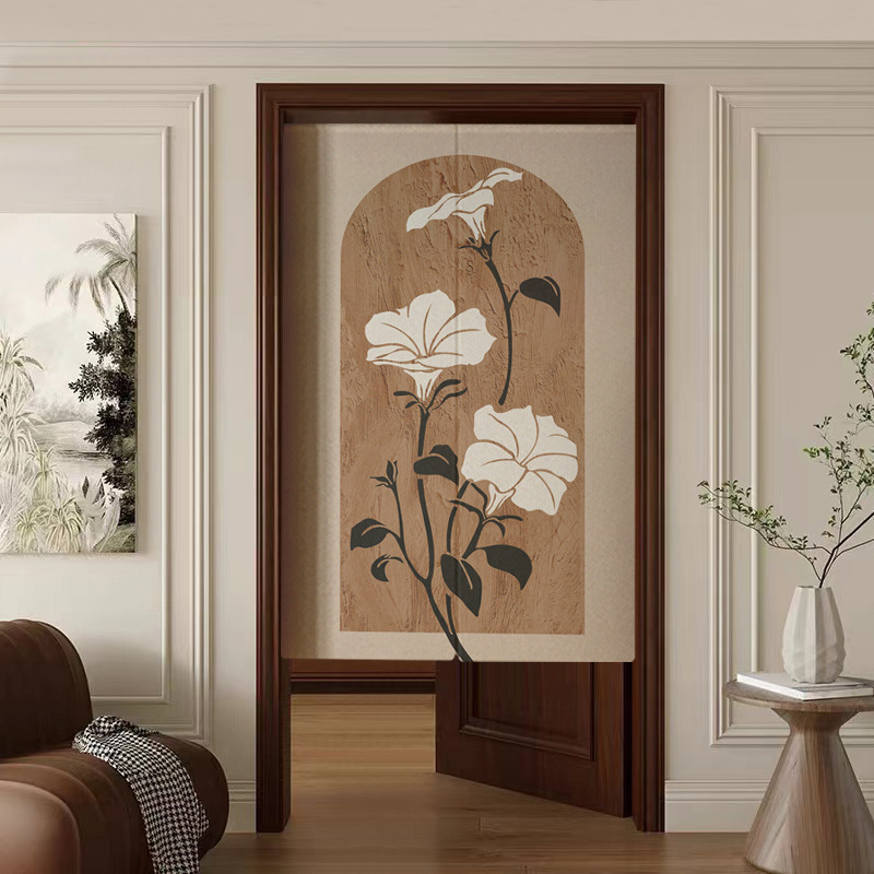 Vintage American-Style Fabric Door Curtain Half Curtain Bedroom Room Entrance Decorative Partition Curtain Home No-Drill Partition Curtain