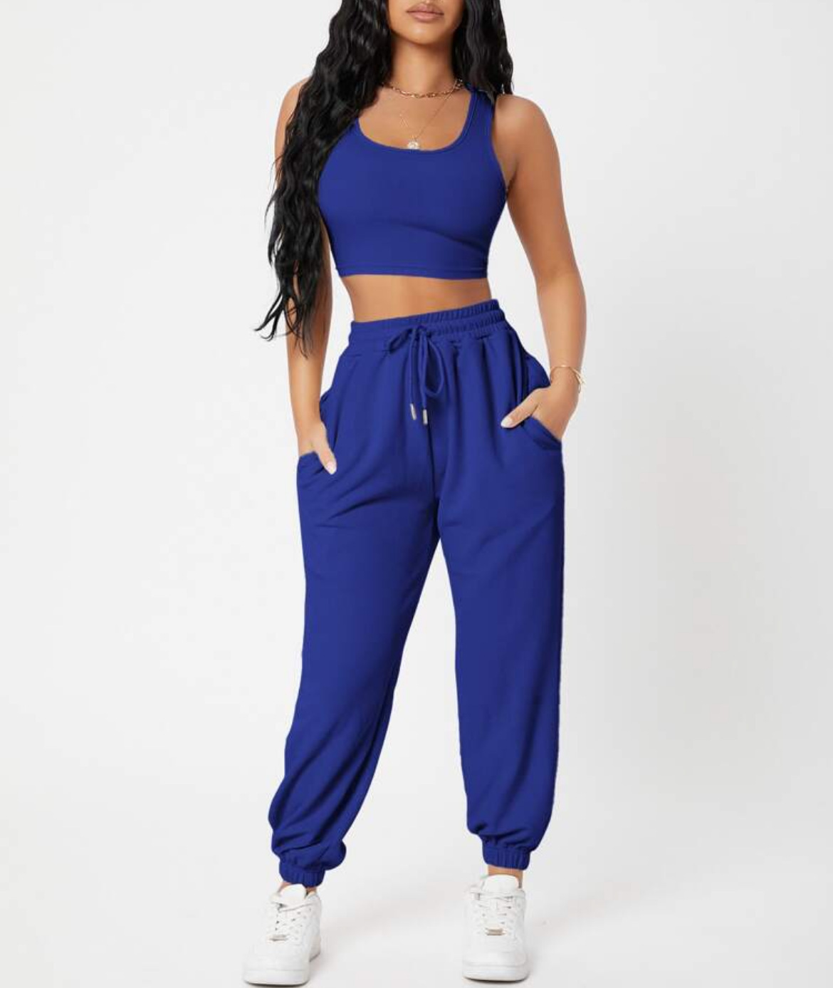 490g Weight Sleeveless Sleeve Length Polyester Fabric Type Pants Sets Sets Type 2 Pieces Set Quantity Casual, Daily Occasion Round Neck Neckline Breathable Function Skinny Fit Type Solid Color Pattern Summer Season Women's Gender Streetwear, Sport Style Style Women's Streetwear Sport Style Solid Color Polyester Round Neck Tracksuit 11