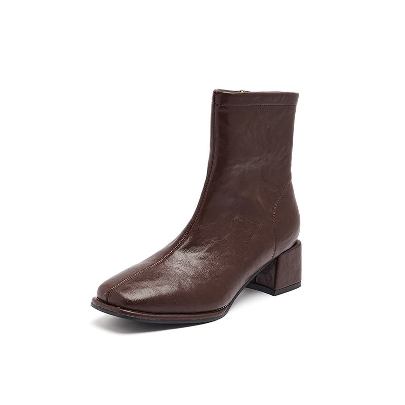 Botas de talón corto de león antiguo 2026 nuevas botas de talón alto de otoño de estilo francés de talón grueso, botas delgadas de Chelsea