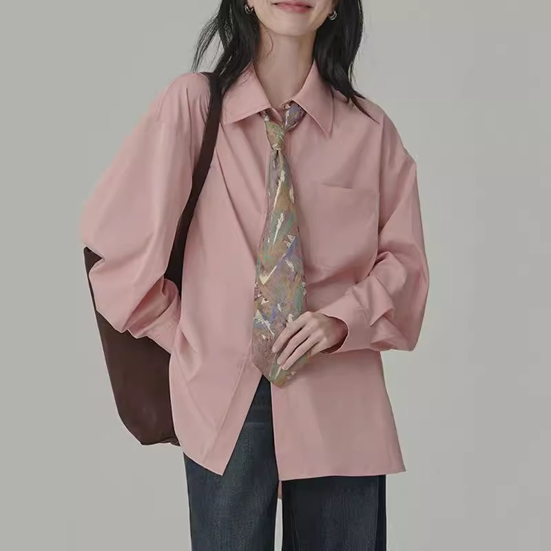 Restaurant HAVE/RICE White Peach Mint Refreshing Shirt Drop Not Wrinkle Spring Basic Solid Color Shirt
