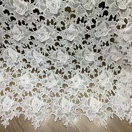 新款贴花3D立体水溶刺绣牛奶丝满幅125CM蕾丝家纺服装面料辅料