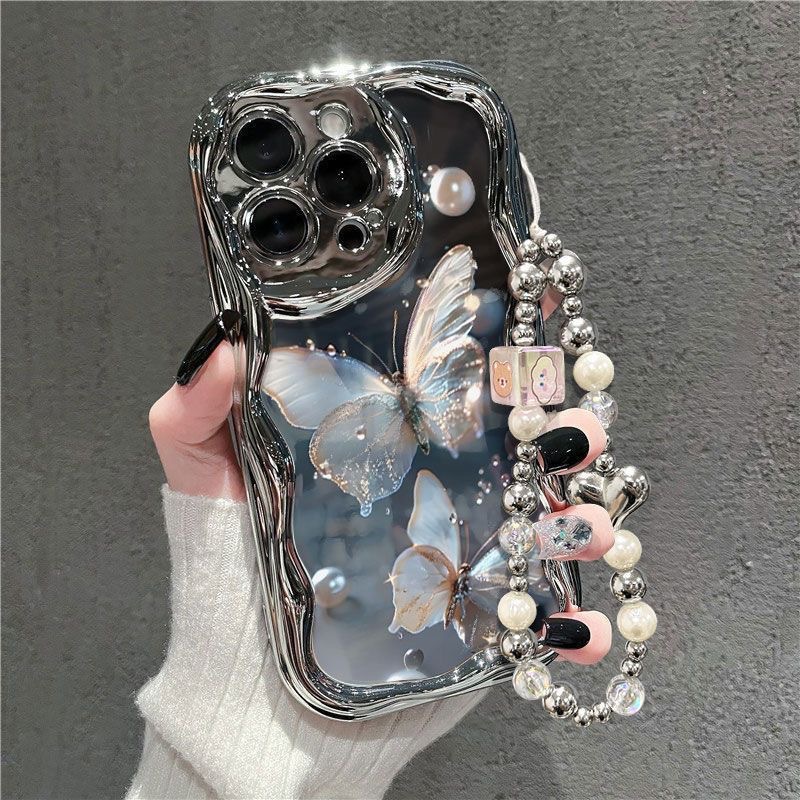 White Butterfly for Electroplated Apple 15/14 Mobile Phone Case 13 Anti-fall 11 Huawei OPPO Xiaomi VIVO New