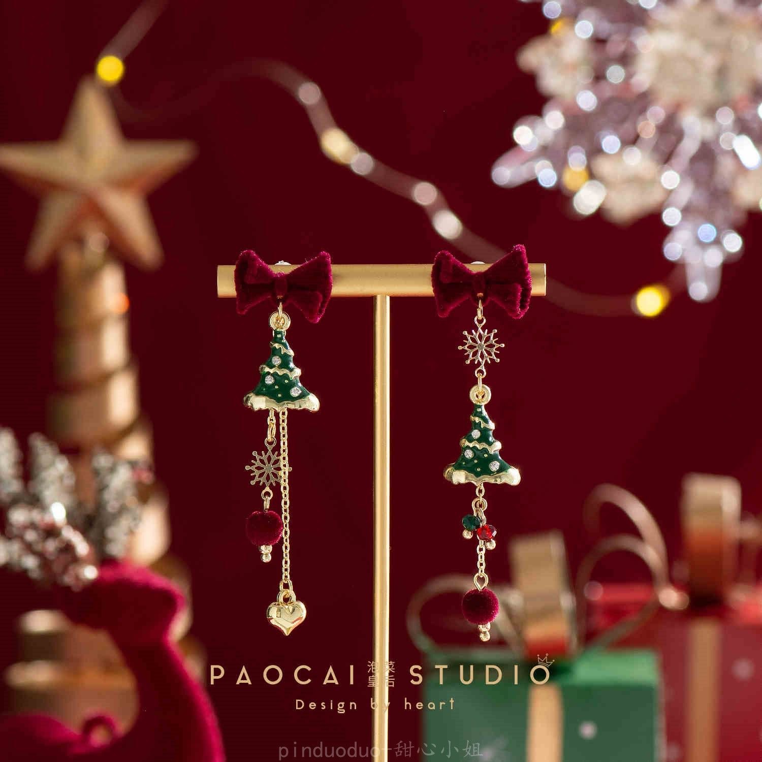 three-dimensional christmas tree earrings sweet cute christmas earrings new year gift earrings non-piercing ear clip female wholesale