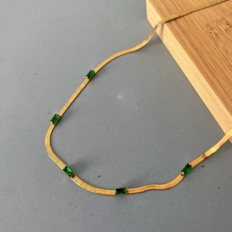 Fashion Rectangle Titanium Steel Plating Inlay Zircon Necklace 1 Piece