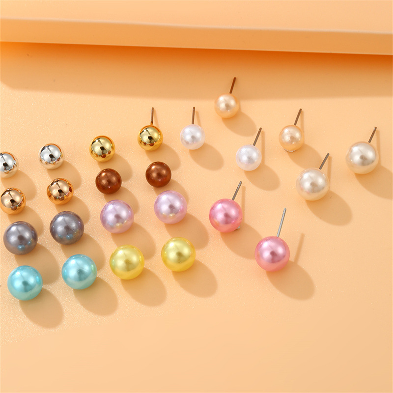 1 Set Sweet Geometric Solid Color Stoving Varnish Imitation Pearl Ear Studs display picture 6
