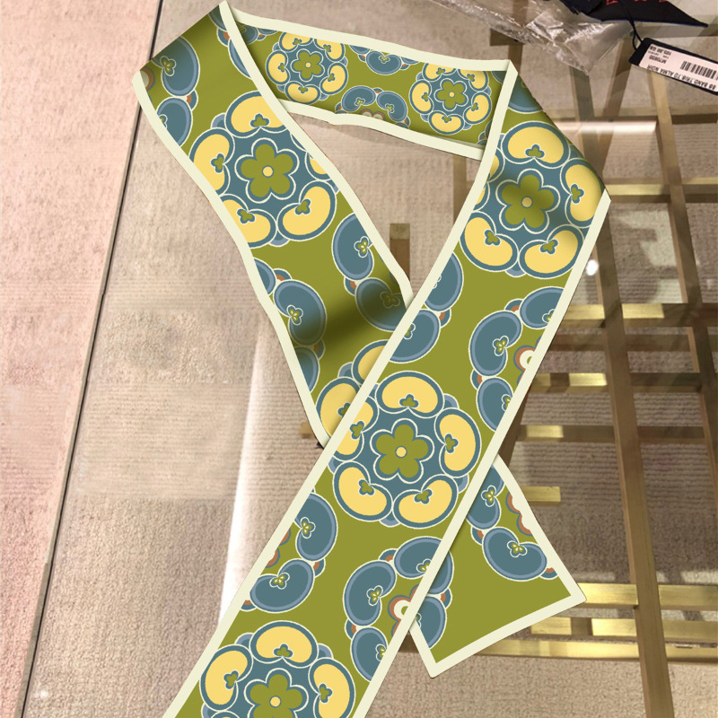 Nueva serie de Dunhuang larga pequeña bufanda de seda estilo coreano de alto grado versátil decorativo profesional pequeña bufanda cinta atada bolsa