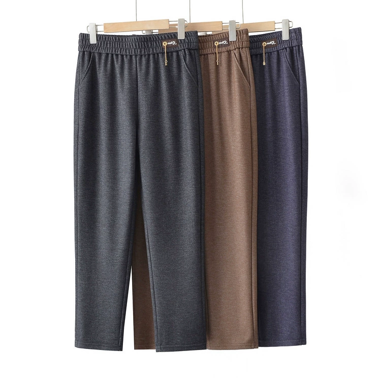 Мама весна и осень прямые брюки 2025 новый средний и пожилой женский эластичные брюки с высокой талией свободные эластичные брюки