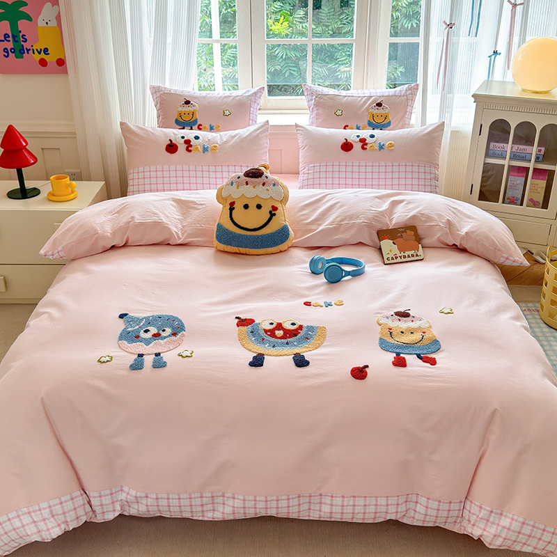 Otoño y invierno para niños 100 algodón molido cuatro piezas de dibujos animados engrosado colcha cálida sábanas de tres piezas