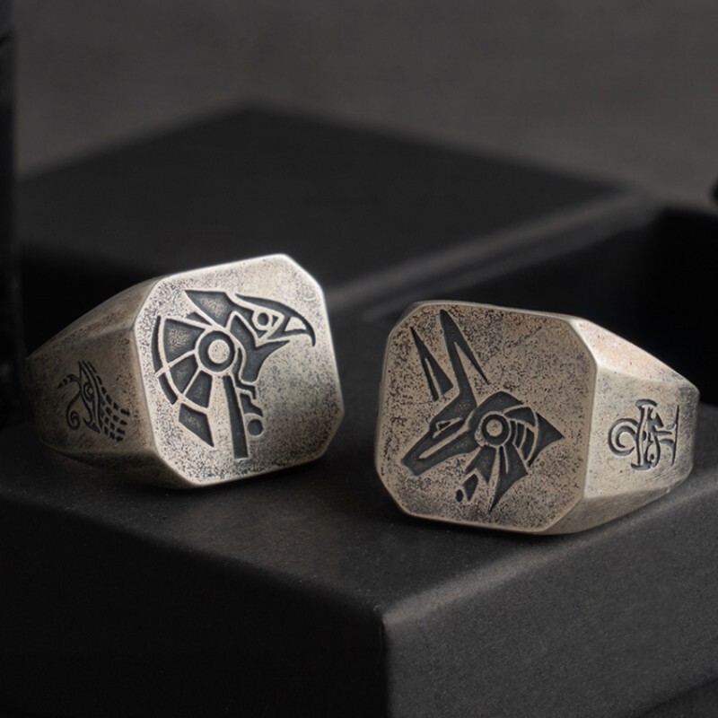 Chiba Thai Silver Egyptian Gods Eye of Horus Ring Boys Retro Heavy Cold Wind Adjustable Tail Ring