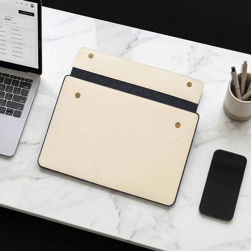 PU leather laptop sleeve, tablet case, business handbag, and mouse/charger organizer