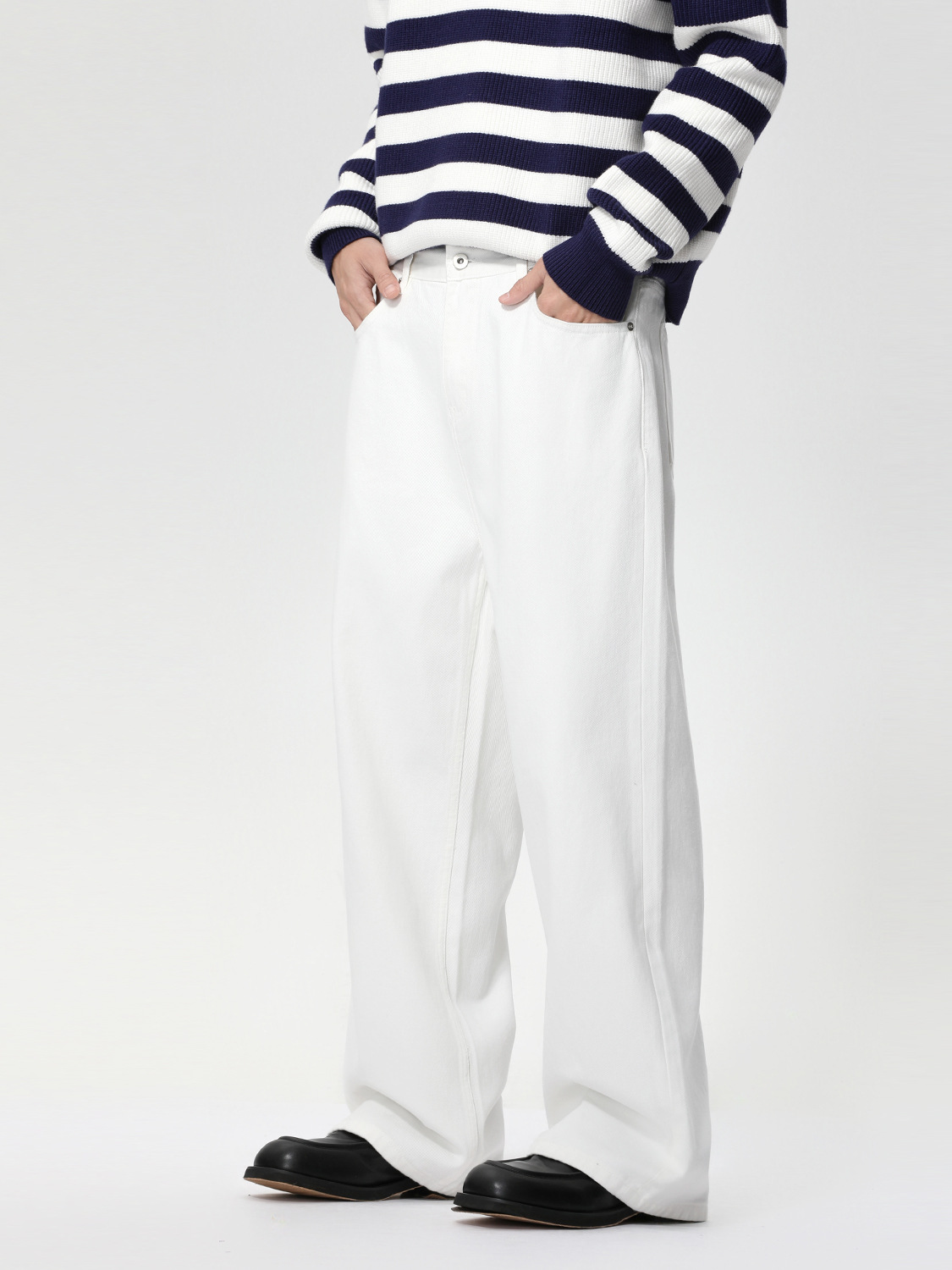 MTLCLOTHES Hombres| Coreano de color sólido casual oversize jeans de lavado de cilindro derecho