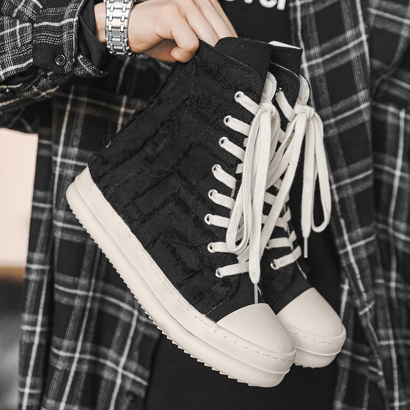 2025 New Tassel High-Top Canvas Thick-Soled Casual Arc Casual Trendy Niche High Street Boots for Men X526