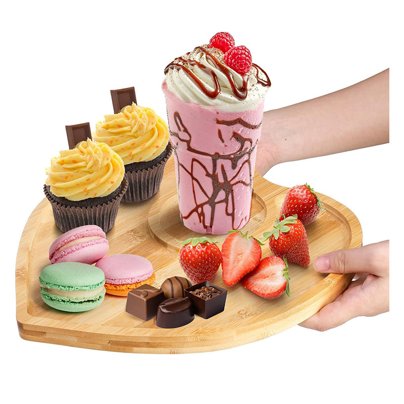 Bandeja de madera en forma de corazón Fiesta Aperitivos de fiesta Bandeja de frutas Aperitivos Bandeja de bambú y madera de forma especial creativa Bandeja de queso